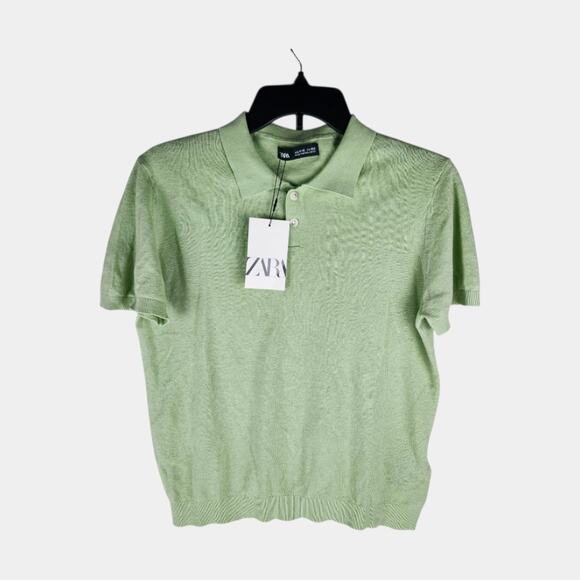 Zara Mint Green Sweater Polo Shirt - Picture 1 of 4